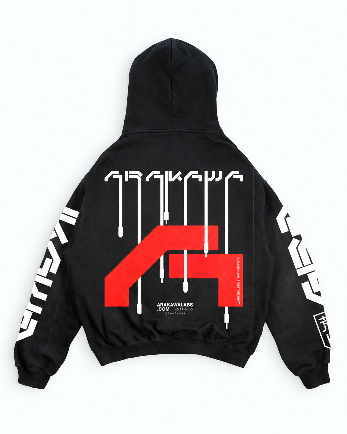 Black oversized hoodie, back layflat