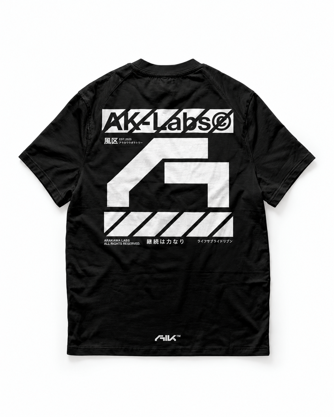Raglan tee design 0001 in black, back layflat