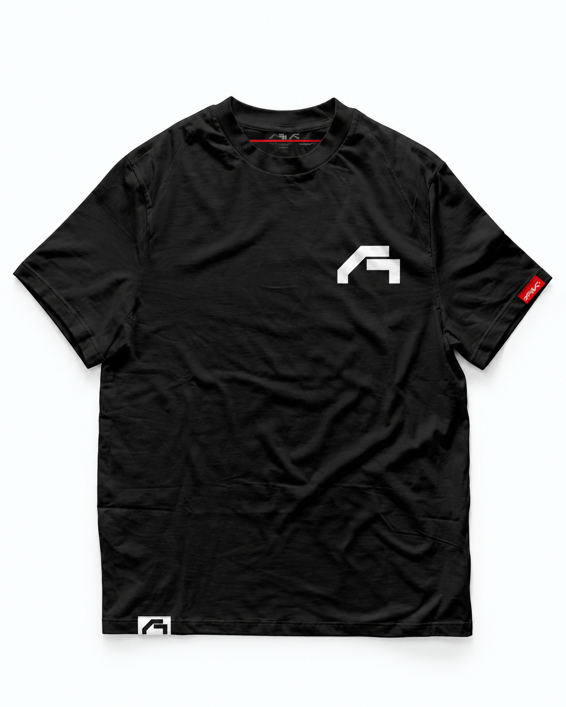 Raglan tee design 0001 in black, front layflat